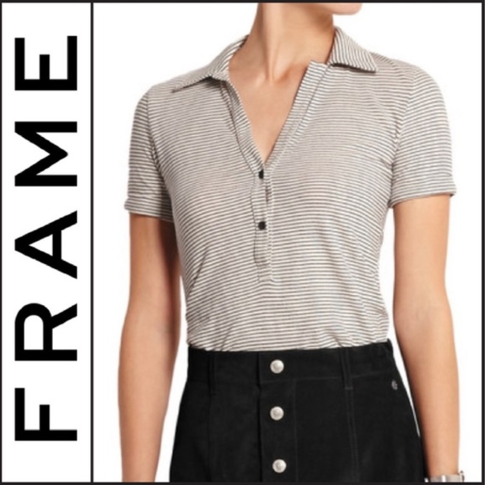 FRAME • Striped • Short-Sleeve Collar Shirt Top